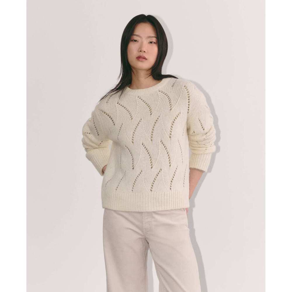 Everlane Women's Pointelle Sweater in Cloud in Bone White, Size Medium, Cotton/…